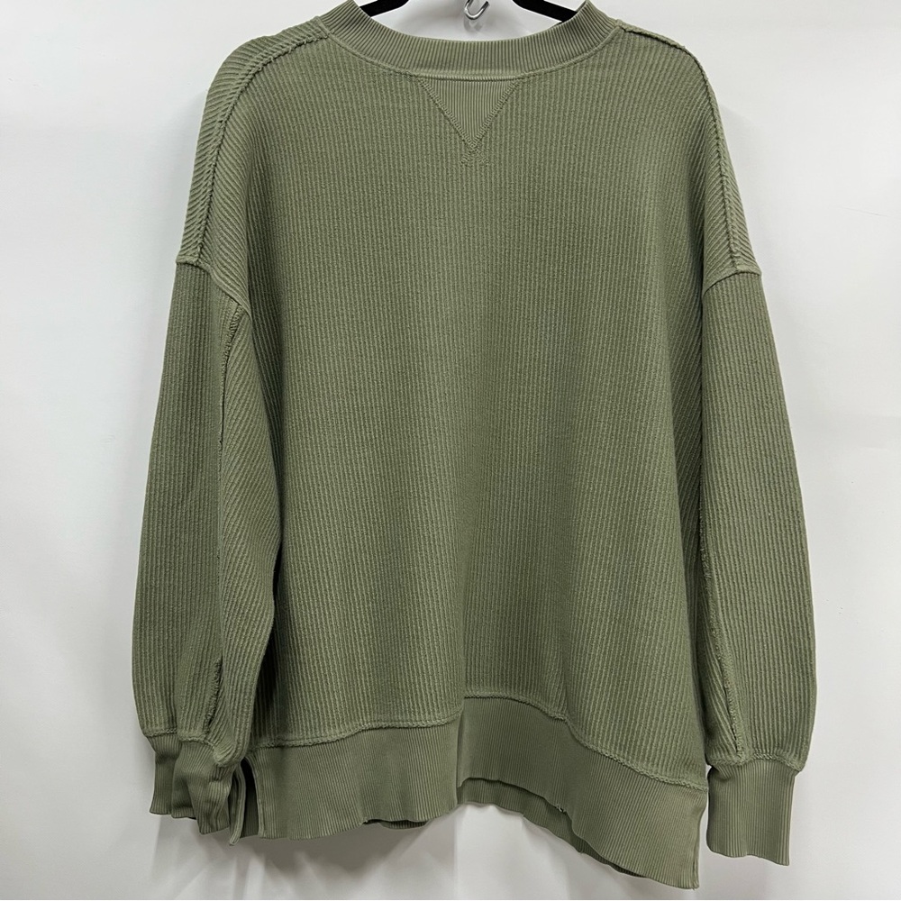 Aerie xs textured big chill oversized ribbed crewneck sweater distressed